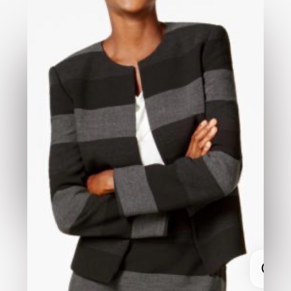 Tahari ASL Wide Striped Open Front Blazer Jacket
